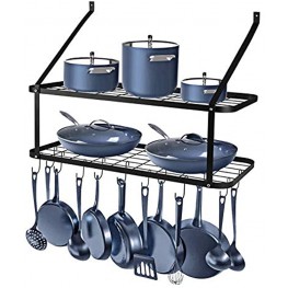 Wall Mounted Pots and Pans Rack Rottogoon 2 Tier Pot and Pan Organizer 30 Inch Wall Pot Rack with 12 Hooks Kitchen Rack OrganizerBlack