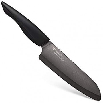 Kyocera Innovation Series Ceramic 6" Chef's Santoku Knife with Soft Touch Ergonomic Handle Black Blade Black Handle