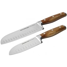 Rachael Ray Cucina Cutlery 2-Piece Japanese Stainless Steel Santoku Knife Set with Acacia Handles ,Acacia Wood