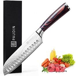 Santoku Knife PAUDIN N5 7" Kitchen Knife High carbon stainless steel Japanese Chef Knife Super Sharp Multifunctional Chopping Knife for Meat Vegetable Fruit with Pakkawood Handle and Gift Box