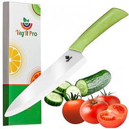 VegItPro 8" Ceramic Vegetable Knife Vegetarian Vegan Chopping Knife Ceramic Knife for Cutting Slicing or Paring Ergonomic Wheat Straw Handle
