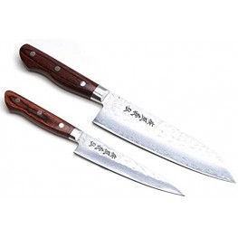 Yoshihiro VG-10 16 layers Hammered Damascus Stainless Japanese Chefs Knife Santoku 7'' 180mm & Petty Utility Knife 5.3'' 135mm SET
