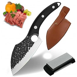Hand Forged Boning Knife & Whetstone for Home Meat Cleaver Knives with Sheath Vegetable Chef Knives High Carbon Steel Butcher Knife Viking Knife for Kitchen Camping BBQ