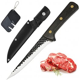 Premium Boning Knife with Sheath & Pocket Knife Sharpener 6 Inch High Carbon Stainless Steel Professional Japanese Fillet Knife Meat Cleaver Hand Forged Chef Knives for Meat Fish Deboning