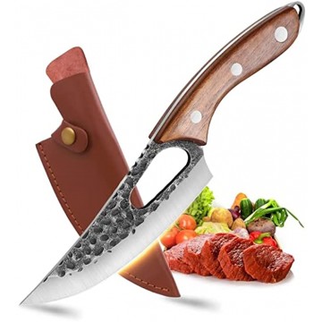 Viking Knives Boning Knife with Sheath Hand Forged Japanese Chef Knife Sharp Butcher Knife for Meat Cutting Full Tang Outdoor Chef Knife for Camping Hiking,BBQ