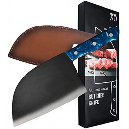 XYJ 7 inch Full Tang Serbian Chef Knife Stainless Steel Butcher Knife Resin Handle Cleaver with Leather Case Wide Blade Easy Cut Kitchen Knife for Meat Vegetable Cooking Accessory