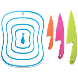 4 Pack Kids Knife Set for Real Cooking Kid Safe Knives with flexible Cutting Board Mat Random Color Toddler Knife to Cut Fruits Vegetable Salad Cake Lettuce Bread