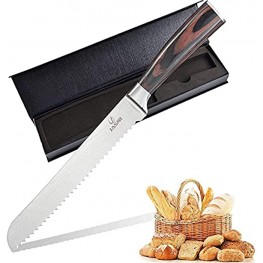 8 inch Bread Knife Cake Slicer Knives High Carbon Stainless Steel Serrated Knife Forged Scalloped Blade Cutlery Utility Kitchen Knives with Gift Box
