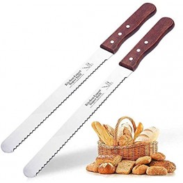 Bread Knife 12inch Serrated Bread Knife Super Sharp Stainless Steel Bread non-stick Cake Knife With Tip Safety Protection and Non-slip Wooden Handle Traditional Manual Forging 2 Packs