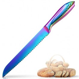 Bread Knife 8 Inch WELLSTAR Serrated Bread Cutter Ultra Sharp German Stainless Steel Blade and Comfortable Handle with Rainbow Titanium Coated for Slicing Breads Loaves Bagel Cake and Large Fruit