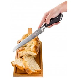 Professional 8 inch Serrated Bread Knife SUGUS HOUSE in black color for kitchen with Ergonomic handles Bread Cutter Ultra-Sharp Stainless Steel–Perfect for Slicing Bread Cake 8 inch Blade Black