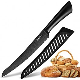 Serrated Bread Knife Black Upgraded One Piece Design Sharp Sandwich Knife Bread Cutter Knife for Slicing Homemade Bread Bagels Cake 8 Inch With Sheath