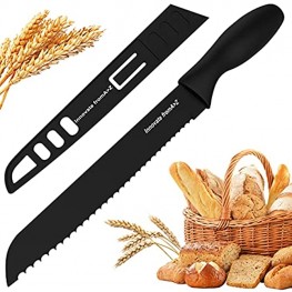 Serrated Bread Knife from Stainless Steel with Safety Sheath Ergonomic Handle and 8 inch Black Blade by Innovate from A>Z