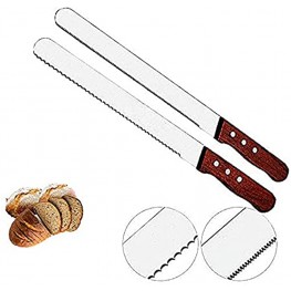 Stainless Steel 12inch 2Pcs Serrated Bread Knife,Wide  Narrow Wavy Edge Serrated Bread Cutter Cake Knife Durable Wood Handle（blade 12inch））