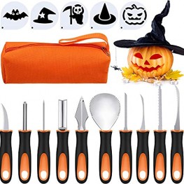 15 Pieces Halloween Pumpkin Carving Kit and Pumpkin Carving Stencils with Zipper Storage Bag for Halloween Jack-O-Lantern Decoration