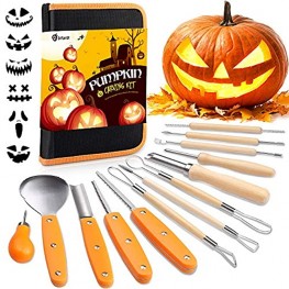 D-FantiX Halloween Pumpkin Carving Kit 13 Pieces Professional Stainless Steel Pumpkin Carving Tools Kit with Stencils and Carrying Case Carve Sculpt Jack-O-Lanterns Halloween Decorations DIY