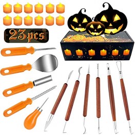 Halloween Pumpkin Carving Kit 11 Pieces Professional Pumpkin Cutting Supplies Tools with 12 Pumpkin LED Candles Stainless Steel Jack-O-Lanter Carving Knife Set for Halloween Decoration