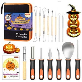 Halloween Pumpkin Carving Kit Shuttle Art 15 PCS Professional Premium Quality Stainless Steel Pumpkin Carving Tools with Carrying Case for Kids Adults Sculpting