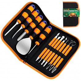 Halloween Pumpkin Carving Kit with Double-side Professional Detail Sculpting Tools for Kids & Adults Heavy Duty Stainless Steel Knife Set with Carrying Case 12PCS Anti-slip Matte