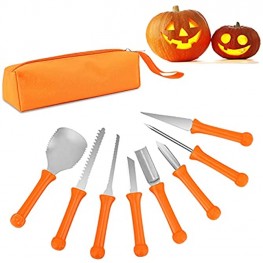 Halloween Pumpkin Carving Tools Kit，8 PCS Professional Stainless Steel Pumpkin Cutting Knife Tools Kit with Handbag