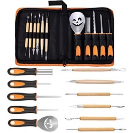 Halloween Pumpkin Carving Tools Kit，Jack-O'-Lantern 11 Pcs Professional Pumpkin Cutting Carving Tools Kit Stainless Steel Material and Lovely Handbag for Halloween Decoration