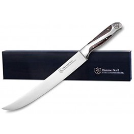 Hammer Stahl 10-Inch Scimitar X50CrMoV15 Forged German High Carbon Steel Meat Knife with Quad-Tang Pakkawood Handle Butcher's Breaking Cimitar Knife