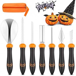KDKD Pumpkin Carving Kit 7Pcs Halloween Professional Sculpting Cutting and Carving Knife Supplies for Jack-O-Lanterns,Balck Easy Grip handle with Orange Pumpkin Pattern.