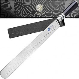 Kessaku 12-Inch Slicing Carving Knife Ronin Series Granton Edge Forged High Carbon 7Cr17MoV Stainless Steel Pakkawood Handle with Blade Guard
