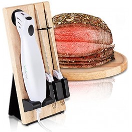 NutriChef PKELKN16 Portable Electrical Food Cutter Knife Set with Bread and Carving Blades Wood Stand One Size White Pack of 4
