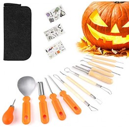 OOWOLF Halloween Pumpkin Carving Kit 13 Pcs Halloween Sculpting Tools with 3 set Theme Fake Tattoo Noctilucous Body Stickers Halloween Party Decorations Storage Case Included