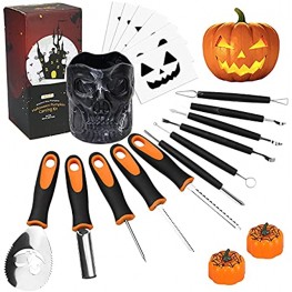 Pumpkin Carving Kit 24 PCS Pumpkin Carving Kit Knife Tools for Adults with 10 Stencils Patterns Professional Heavy Duty Pumpkin Carving Set for Family Party Decorations