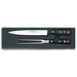 WÜSTHOF Gourmet Two Piece Carving Set | 2-Piece German Knife Set with 8 Carving Knife & 6 Straight Metal Fork | Precise Laser Cut High Carbon Stainless Steel Kitchen Carving Knife Set – Model 9704