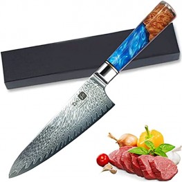[8 Inch]Chef Knife Fukep 8 Damascus Chef Knife VG10 Core Steel with 66-Layers High Carbon Professional Sharp Kitchen Knife Ergonomic Beautiful Blue Resin Handle Gift Boxed
