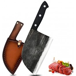 Butcher Knife Meat Cleaver Knife Boning Knife Bicico Hand Forged Serbian Chefs Knife Full Tang Handle with Leather Sheath Camping Hunting Knife for Meat Vegetable Cutting Slicing and Chopping