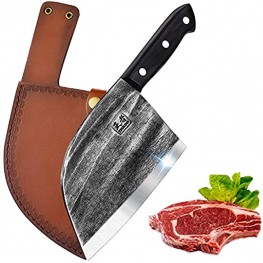 ENOKING Serbian Chef Knife Meat Cleaver Forged Butcher Knife with Full Tang Handle Leather Sheath Kitchen Knife for Kitchen Camping BBQ