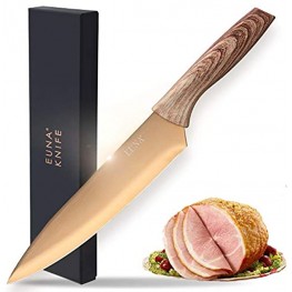 EUNA 8 Inch Chefs Knife UltraSharp Kitchen knife for Culinary Cooking Knife with Sheath and Gift Box PP Brown Texture Ergonomic Handle Rose Red