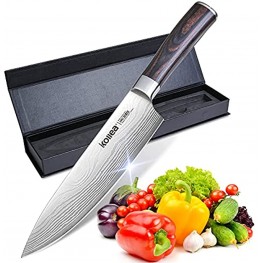 Kollea Chef Knife 8 Inch Professional Sharp Chef's Knife High Carbon Stainless Steel Kitchen Cutting Knife with Ergonomic Wooden Handle and Ideal Gift Box for Family & Friend Dark Brown