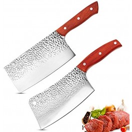 KYTD 7-inch Meat Cleaver Knife Professional Stainless Steel Butcher Chopper Wooden Handle Heavy Duty Blade for Home Kitchen and Restaurant 2PCS