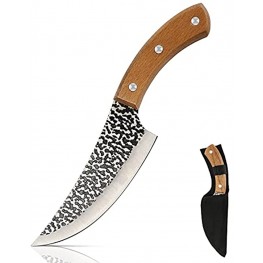Meat Knife Boning Knife Viking Knives with Leather Sheath Hand Forged Butcher Knife High Carbon Steel Meat Cleaver Knife Fishing Filet Knife Full Tang Vegetable Cleaver for Kitchen Camping BBQ