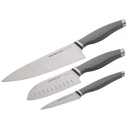 Rachael Ray Cutlery Japanese Stainless Steel Knives Set with Sheaths 8-Inch Chef Knife 5-Inch Santoku Knife and 3.5-Inch Paring Knife Gray