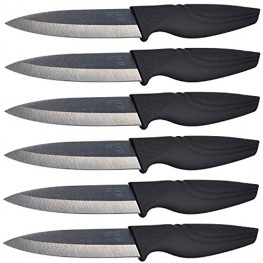 Steak Knives set of 6 Extremely Sharp Kitchen Ceramic Black Blade Knife by Nano ID