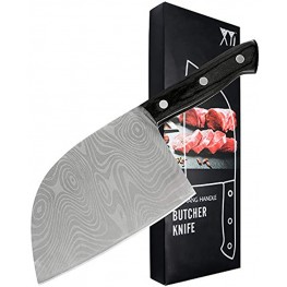 XYJ Full Tang Serbian Knife 3CR13 Stainless Steel Butcher Chef Knife Laser Pattern Blade Kitchen Chopping Knife Cleaver for Meat Fish Vegetable Cooking Accessories