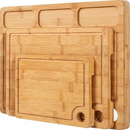 Bamboo Cutting Boards for Kitchen Set of 3 Kitchen Chopping Board with 3 Built-In Compartments and Juice Groove Heavy Duty Serving Tray Wood Butcher Block and Wooden Carving Board with Hole