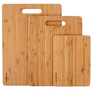 Bamboo Cutting Boards for Kitchen [Set of 3] Wood Cutting Board for Chopping Meat Vegetables Fruits Cheese Knife Friendly Serving Tray with Handles
