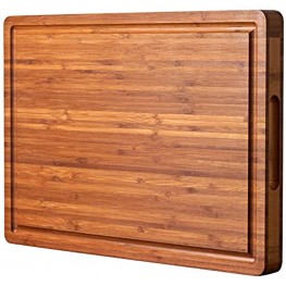 Bamboo Wood Cutting Board for Kitchen Cheese Chopping Board Butcher Block 1.2" Thick with Hidden Side Handles and Juice Grooves