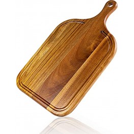 Caperci Acacia Wood Cutting Board with Handle Premium Wooden Serving Cheese Board with Juice Groove for Cheeses Bread Sandwich Appetizers17 x 10 inches