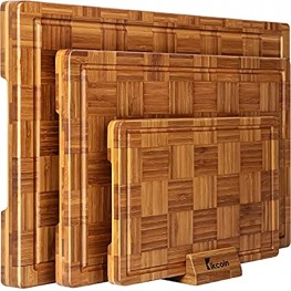 Extra Large Bamboo Cutting Boards Set of 3 Chopping Boards with Juice Groove Bamboo Wood Cutting Board Set Butcher Block for Kitchen End Grain Serving Tray by Kikcoin