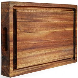 FANICHI Extra Large & Thick Acacia Wood Cutting Board: 16 x 12 x 1.5 Inch Reversible Multipurpose with Juice Groove Cracker Holder & Inner Handles.