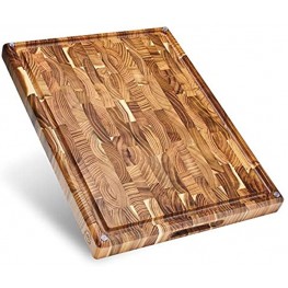 Sonder Los Angeles Large Thick End Grain Teak Wood Cutting Board with Non-Slip Feet Juice Groove Sorting Compartments 17x13x1.5 in Gift Box Included