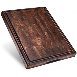 Sonder Los Angeles Made in USA Large Thick End Grain Walnut Wood Cutting Board with Non-Slip Feet Juice Groove Sorting Compartments 17x13x1.5 in Gift Box Included